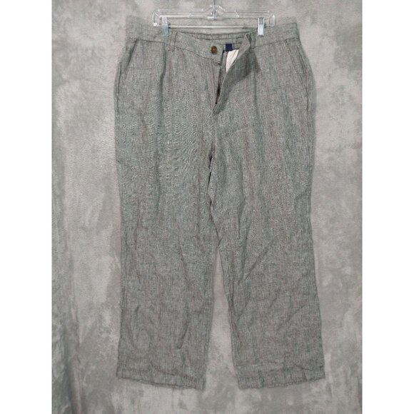 Lands End Pants Womens 18 Green Linen Wide Leg Crop High Rise Beachy Coastal - Picture 1 of 10
